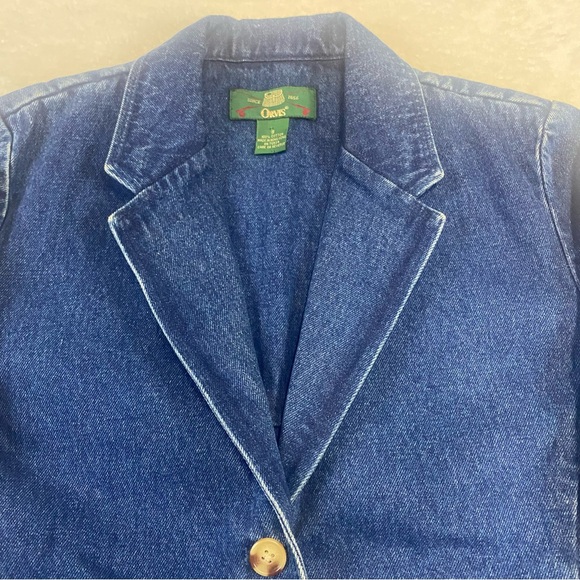 Vintage Orvis Denim Jean Chore Jacket Blazer Leather Elbow Patch Womens Size 8 - Picture 4 of 10